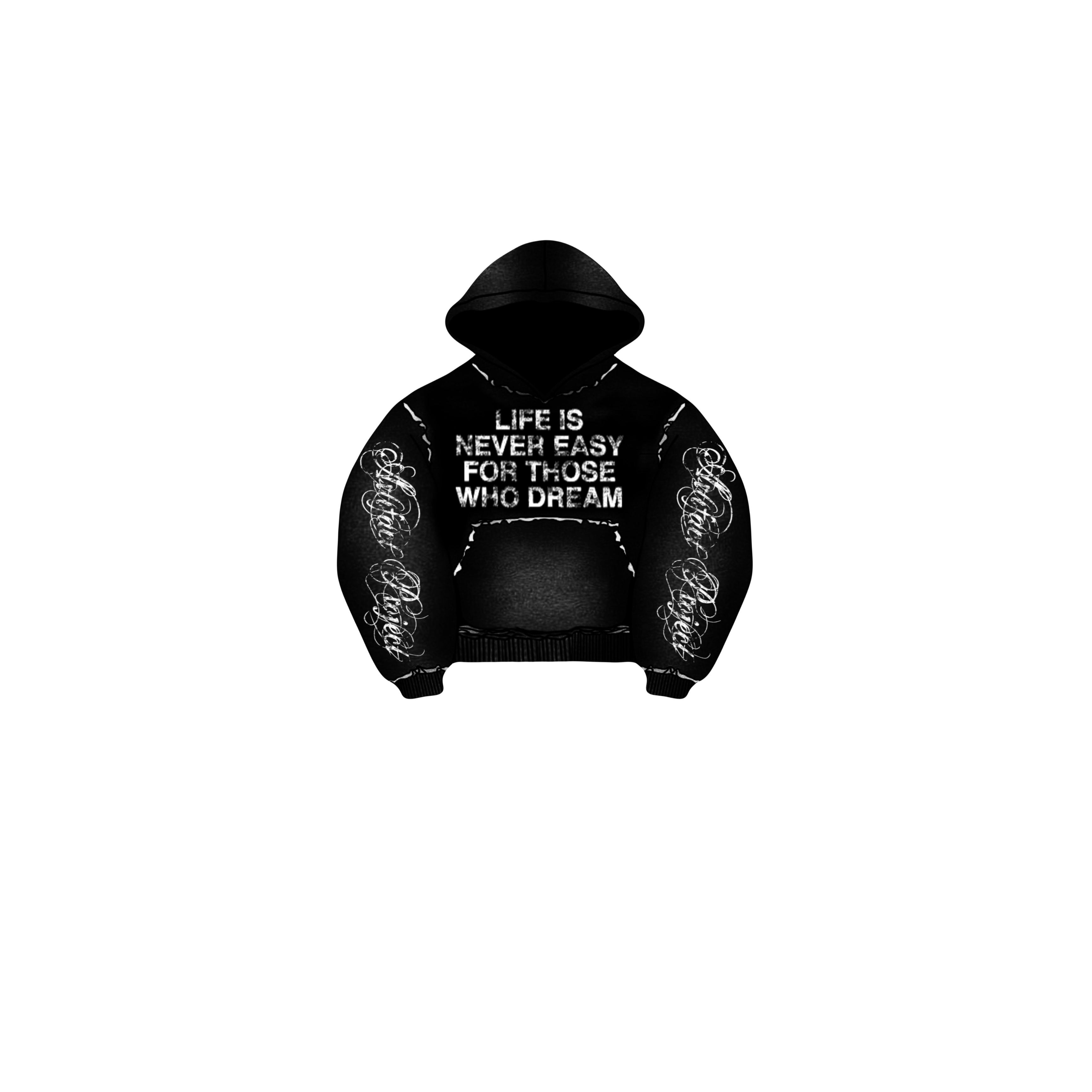 HP Life Is Never Easy For Those Who Dream Distressed Pull Over Boxy Hoodie